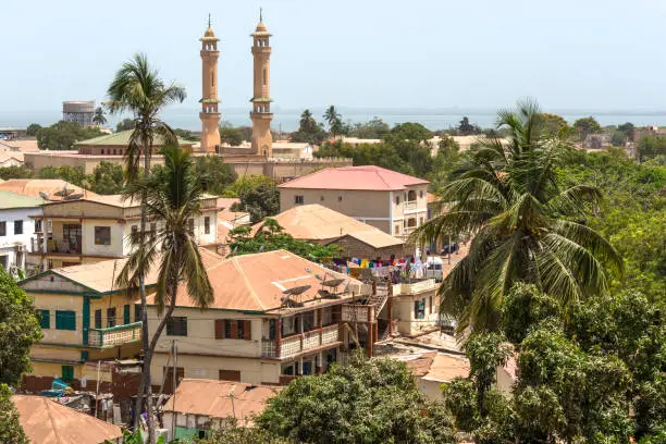 Mosque and city of Banjul, capital of Gambia