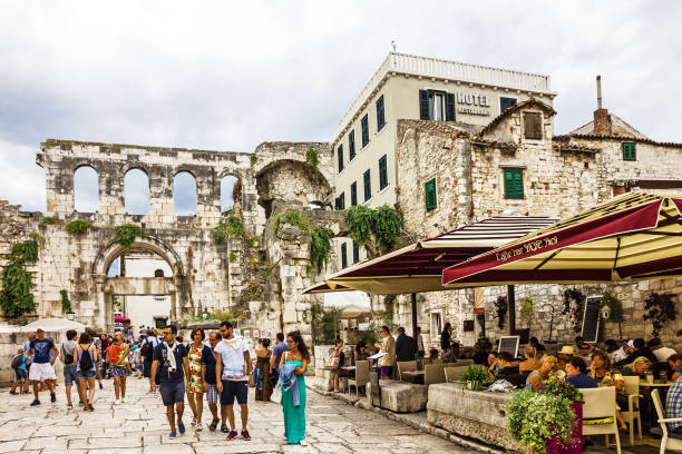 Split, Croatia - May 12, 2022: Tourists in Diokletian palace