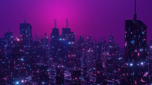 istock Neon Futuristic City Scene Space Age Banner Background 3d Illustration 1400657721