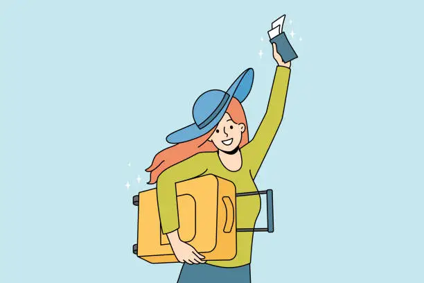 Vector illustration of Overjoyed woman excited about summer vacation