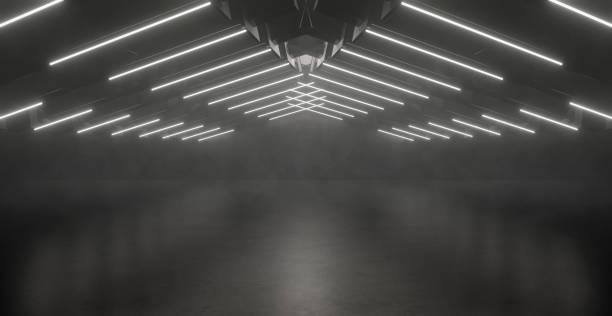 istock Smoke with Laser Neon Light Futuristic Interior Garage 3D Render 1400657878