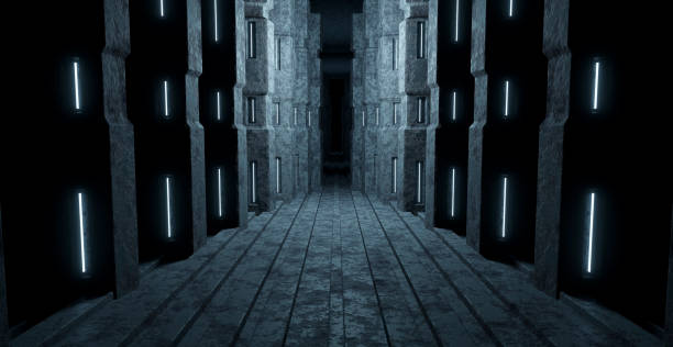 istock Extraterrestrial Corridor Hangar Basement Underground Abstract Background 3D Render 1400658140