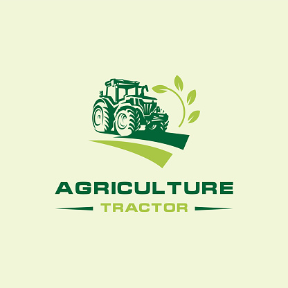 Agriculture, farming with a tractor. cultivator and plow land, logo design, vector illustration. Agribusiness, Eco-farm and rural country, farm industries