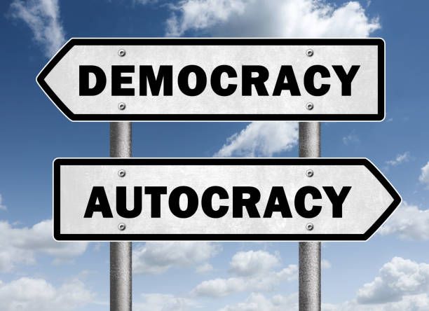 Democracy versus Autocracy stock photo
