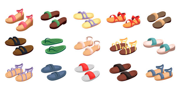 カラフルな夏のサンダル漫画イラストセット - sandal点のイラスト素材／クリップアート素材／マンガ素材／アイコン素材