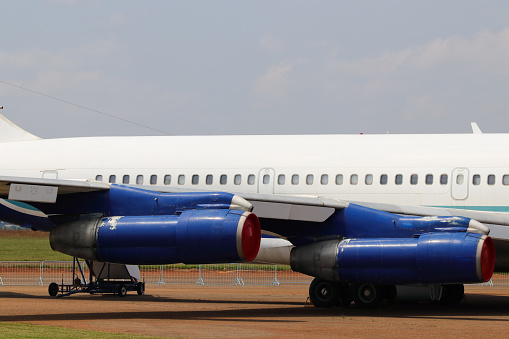 Unmarked twin engine commercial passenger jet airliner close-up, South Africa
