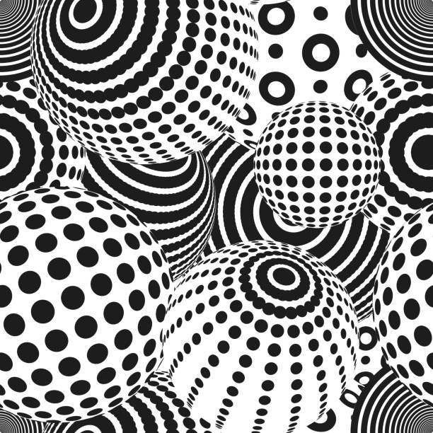 Op Art Optical Illusion 3d Shape Point Circle Spherical Abstract Geometric seamless pattern Op Art Optical Illusion 3d Shape Point Circle Spherical Abstract Geometric seamless pattern op art stock illustrations