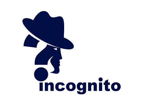 Incognito vector concept question mark with hat like a spy, criminal hiding his person, against law illegal man, unidentified person.