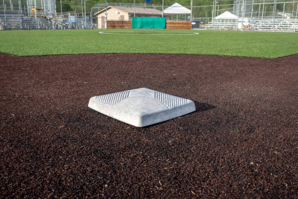 Angled view of a baseball field on a bright, sunny day