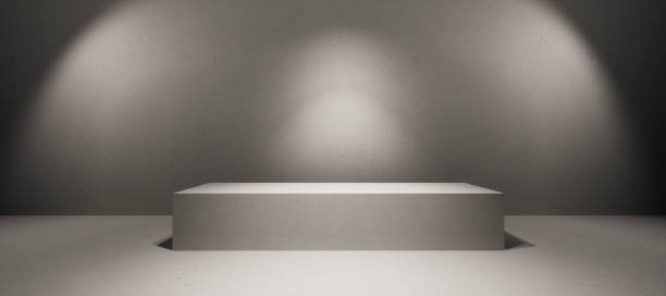 istock spotlight on stage, concrete wall and floor, wall with floor, empty stage with spotlights for exhibit, empty stage with spotlights 1400674540