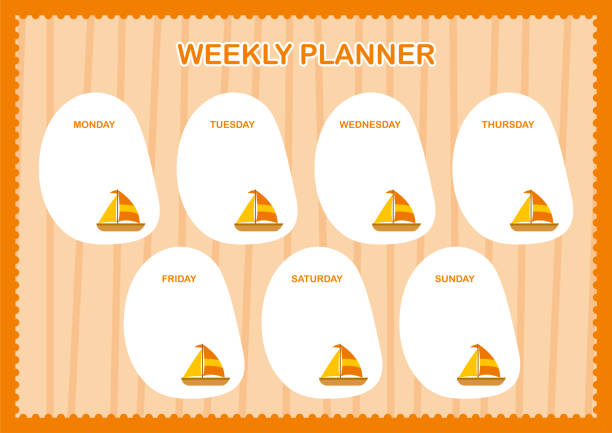 ilustrações de stock, clip art, desenhos animados e ícones de daily and weekly planner with sailboat - daily cruiser