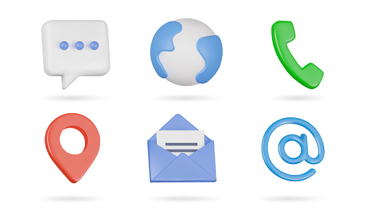 Communication 3d icons. Isolated 3d icons, objects on a transparent background