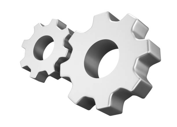 Gears. Metal gear icon. Isolated 3d object on a transparent background Gears. Silver Metal gear icon. Isolated 3d object on a transparent background gearshift stock illustrations