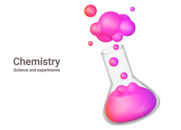 flask der chemie. mehrfarbige chemikalie ist kochend und rauchend. isoliertes 3d-objekt auf transparentem hintergrund. banner - glaskolben stock-grafiken, -clipart, -cartoons und -symbole