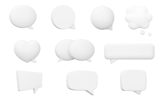 speech bubbles set.speak bubble, chatting box. Isolated 3d object on a transparent background. Blank elements