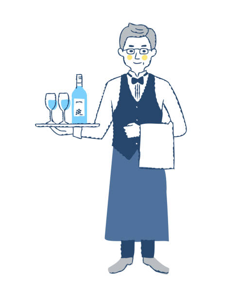 sommelier niosący wino - occupation white background young adult bartender stock illustrations