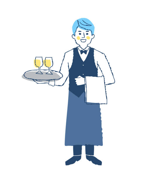 sommelier niosący kieliszek wina - occupation white background young adult bartender stock illustrations