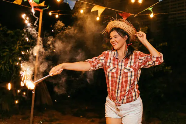 Photo of Brazilian woman wearing typical clothes for the Festa Junina - June festival