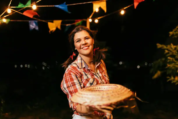Photo of Brazilian woman wearing typical clothes for the Festa Junina - June festival