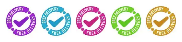 Vector illustration of Color round sticker stamp for free delivery announcing