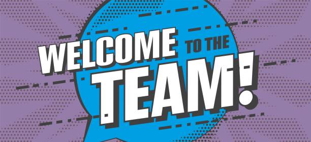 Welcome to team banner template design Welcome to team banner template design. Greeting poster for business communication, teamwork meeting and corporate development vector illustration welcome sign stock illustrations