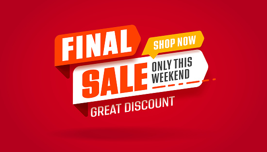 Red sale sticker with promo offer. Final sale and great discount promotion offer sticker design on red background. Vetcor sticker template layout of red modern design. Discount deal with special offer