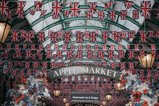 United Kingdom Flags in Covent Garden for the Queen's Platinum Jubilee