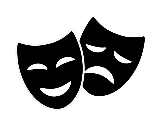 Theatre masks with opposite emotions, sad and happy. Vector isolated on white Theatre masks with opposite emotions, sad and happy. Vector isolated on white hypocrisy stock illustrations