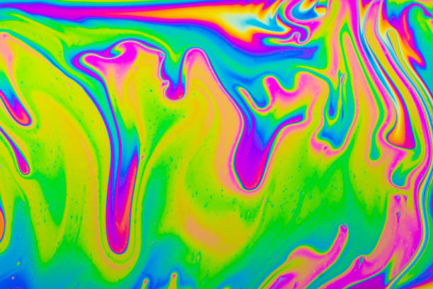 psychedelic multicolored background abstract. rainbow colors. patterns background. photo macro shot of soap bubbles - tempera painting fotos imagens e fotografias de stock