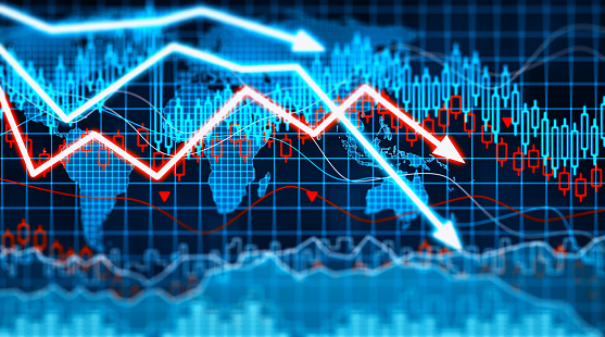 Graphs representing the stock market crash. 3d illustration