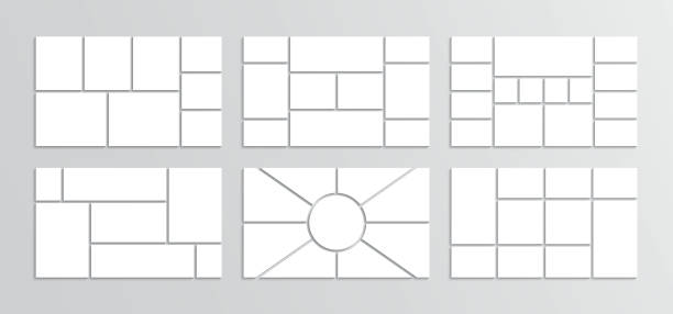ilustrações de stock, clip art, desenhos animados e ícones de moodboard grid collection. photo collage template. mood board layout. mosaic pictures frames set - collage