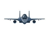 istock Double tail jet fighter. Simple illustration. Front view. 1400720448