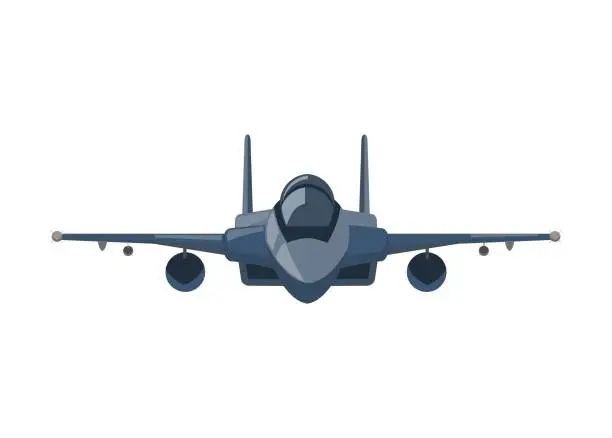 Vector illustration of Double tail jet fighter. Simple illustration. Front view.