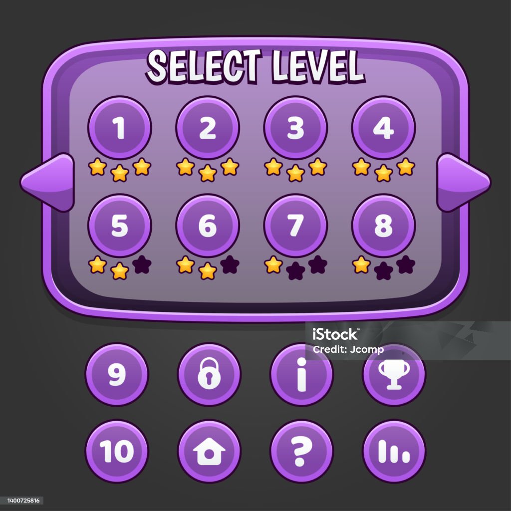 Select Level Button Purple Game Level Select And Buttons Stock Illustration - Download ...