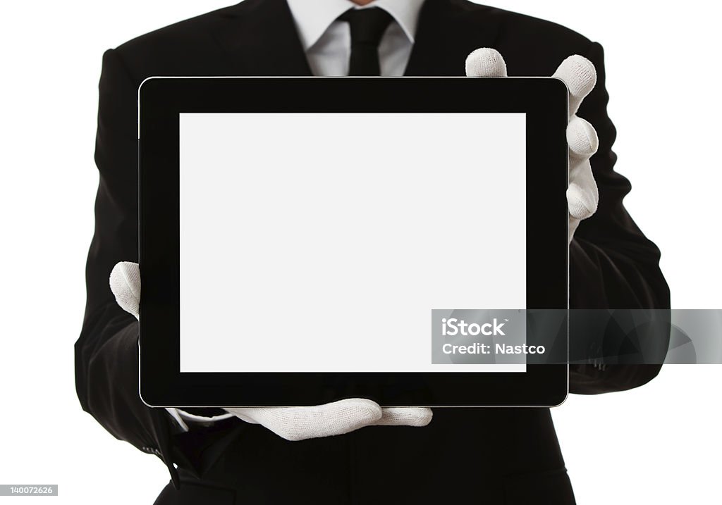 Maggiordomo con digital tablet - Foto stock royalty-free di Guanto - Capo di vestiario