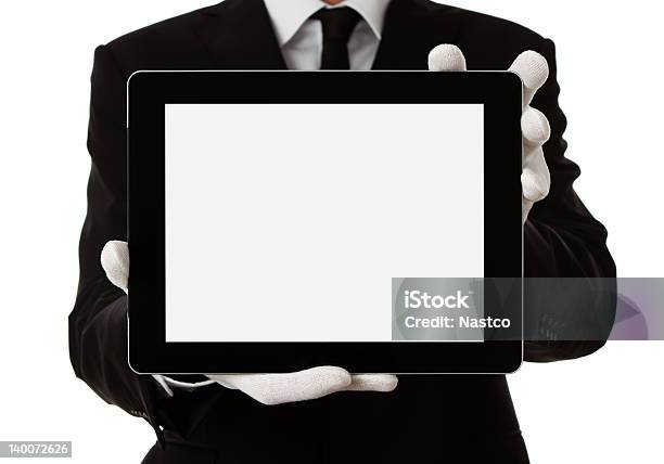 Maggiordomo Con Digital Tablet - Fotografie stock e altre immagini di Guanto - Capo di vestiario - Guanto - Capo di vestiario, Bianco, Caucasico