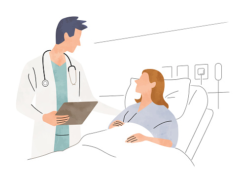 Vector illustration material: Doctor and hospitalized patient