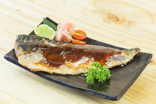 Grilled Saba fish with black sweet sauce