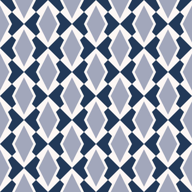 Blue color rhombus overlap on checkered seamless pattern Vector contemporary blue color geometric rhombus shape overlap on square checkered seamless pattern background. Use for fabric, interior decoration elements, upholstery, wrapping. chinese tapestry stock illustrations