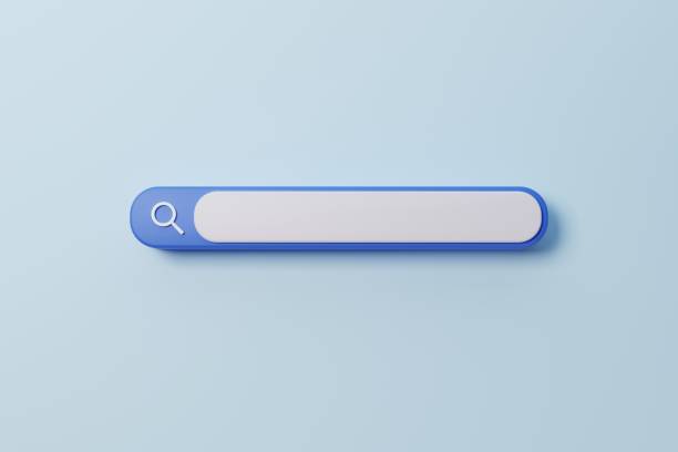 istock 3D rendering search bar on blue. Mock up search engine website 1400729283