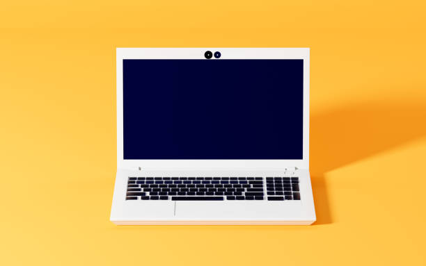 istock A laptop with yellow background, 3d rendering. 1400731714