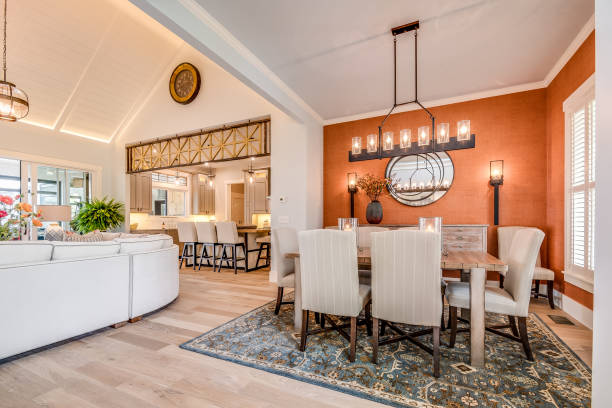 istock Elegant dining area in open concept floor plan 1400732384