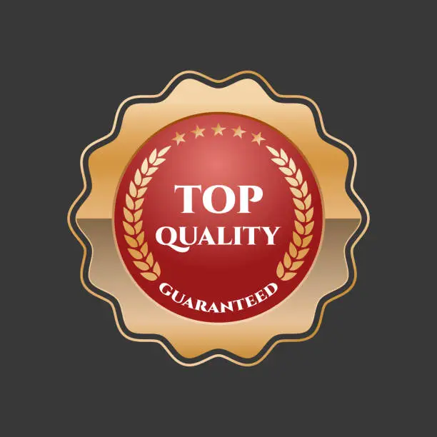 Vector illustration of Red top quality badge with gold border