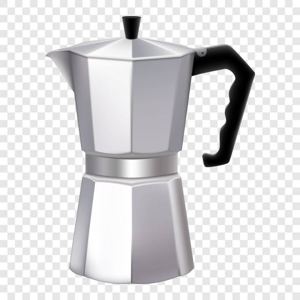 istock Italian metallic coffee maker isolated on white. Mocha coffee pot for making espresso coffee. Geyser coffee maker, Retro espresso machine symbol design. 3d realistic vector illustration. 1400733624