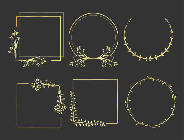 Set of elegant design elements for decorative vector illustration Set of elegant design elements for decorative isolated, editable elements for your sophisticated designs. Vector illustration yellow line design on black background tracery stock illustrations