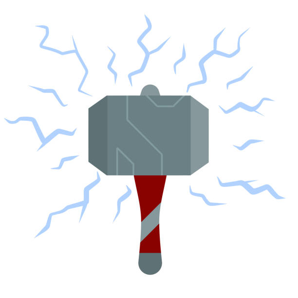 illustrazioni stock, clip art, cartoni animati e icone di tendenza di thor martello. arma di dio. mitologia norrena. simbolo del potere del fulmine blu. icona del cartone animato piatto. armi d'acciaio medievali - thunderstorm hammer scandinavian culture god