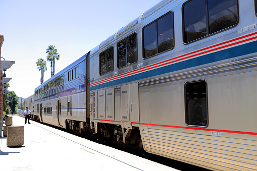 San Juan Capistrano, California, USA - May 30, 2022: Amtrak Lounge Car/Observation Car.