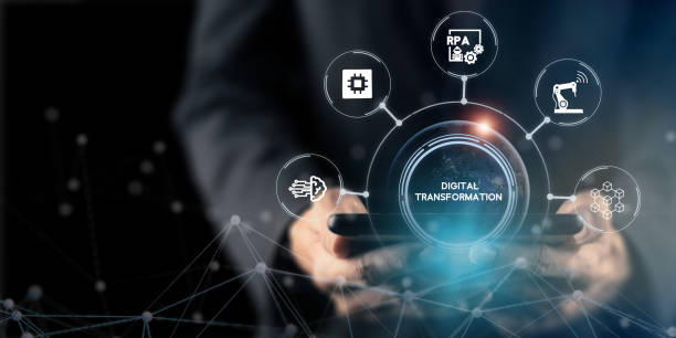 istock Digital business transformation concept. Futuristic technology, artificial intelligence, iot, automation, robotic process automation, cloud computing and blockchain. Strategies for digital diruption. 1400744654
