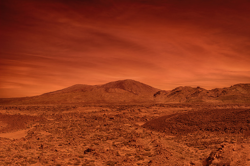 Distant Martian Mountains from the Desert Landscape of the Planet Mars. Image of a Landscape similar to Mars