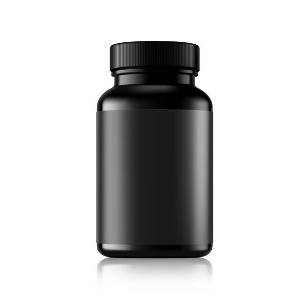 ブラックボトルモックアップ。白い背景に分離されたベクターイラストレーション�。 - capsule pill white nutritional supplement点のイラスト素材／クリップアート素材／マンガ素材／アイコン素材